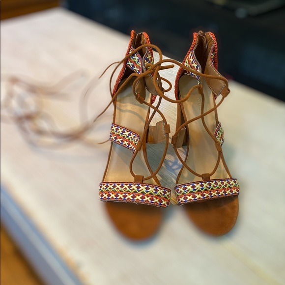Bamboo bohemian strappy lace up sandals - Picture 1 of 4
